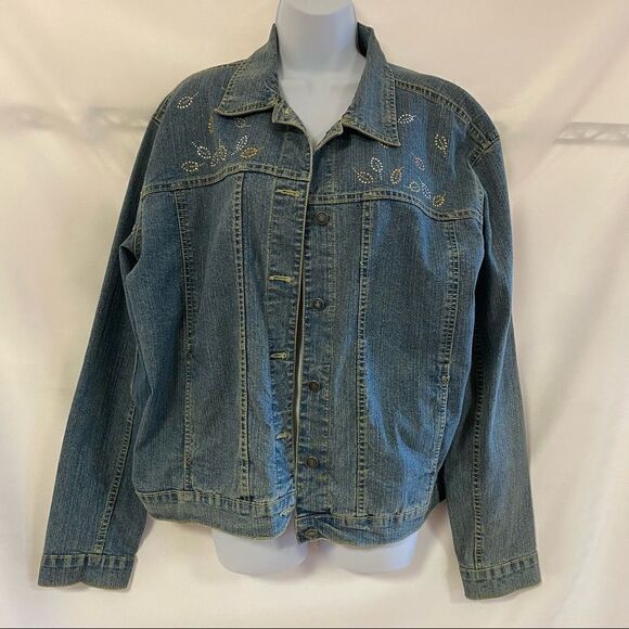 Sunburst by Morning Sun Embellished Blue Jean Jacket Size L - Picture 1 of 9